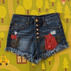 Button Fly Rose Cutoffs
